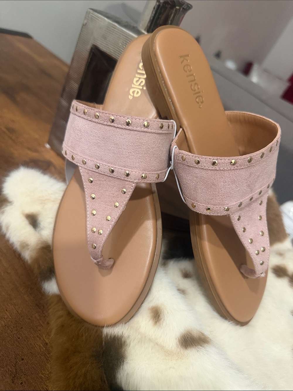 Kensie Blush Studded Toe-Post Sandals